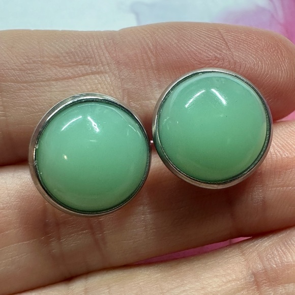 Jade Inspired Stud Earrings, Handmade Resin Jewelry, 12mm - Picture 5 of 5